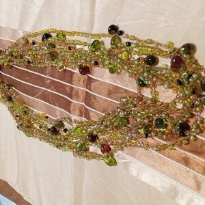 Vintage Multi-Strand Green Beaded Necklace - Unbranded